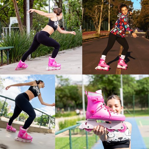 JetHok Inline Skates for Women Girls Adjustable Size, Inlineskates Removable Brake, ABEC-7 Bearings, for Outdoor Indoor Skating Fuchsia Rose Red (Barbie Pink, L,Women's US Size 4 5 6 7)