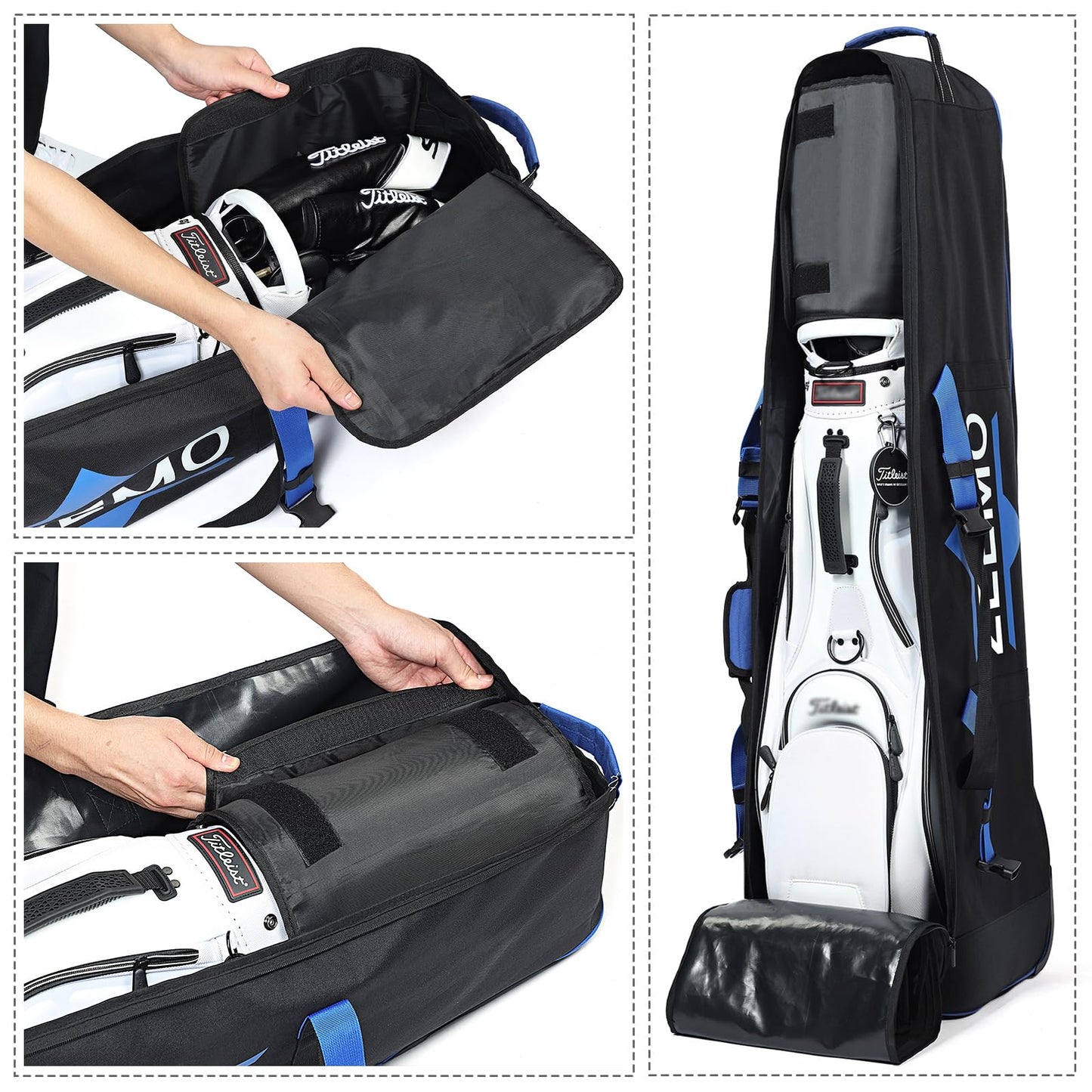 ZEEMO Golf Travel Bag, Full-Open Protective & Wheeled Airline-Approved Case for Clubs, Cart&StandBag, Soft-Sided Waterproof Cover Made of Heavy Duty Oxford, Black