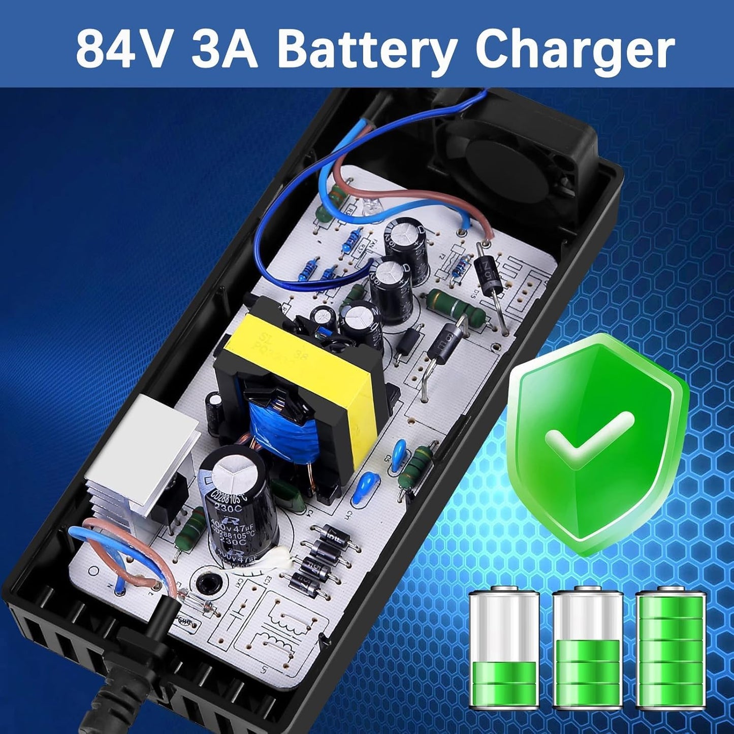 84V 3A XLR Charger - Universal 3-Plug Design for 72V Lithium Batteries | Compatible with Scooters