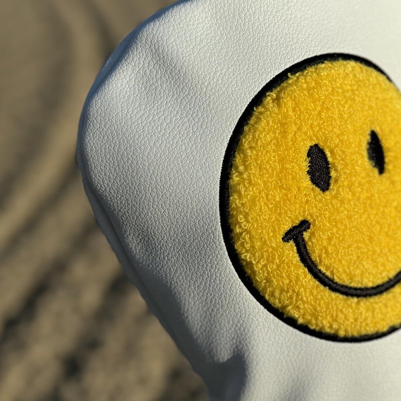 Funny Happy Smile Emoji Driver Headcovers - Smiley Face Club Covers for Golf Clubs, with Rubber Magnet for Secure Positioning and Quick Access, Magnetic Golf Accessories, Madson Golf (White)