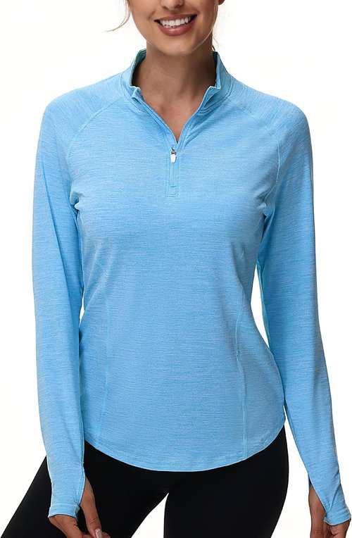 Isnowood Women's Rash Guard - 1/4 Zip Long Sleeve, UPF 50+ Sun Protection, Quick Dry Athletic Top
