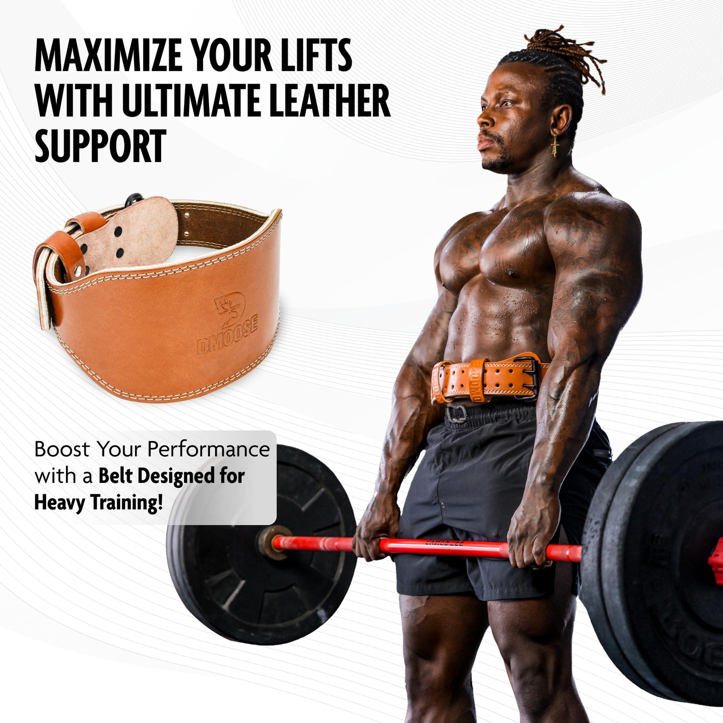 DMoose lifting belts for men - Squat and belt for gym - 7MM Premium Cushioned Lumbar Support - Genuine Leather, Adjustable, Comfortable work out belt 4" Brown M
