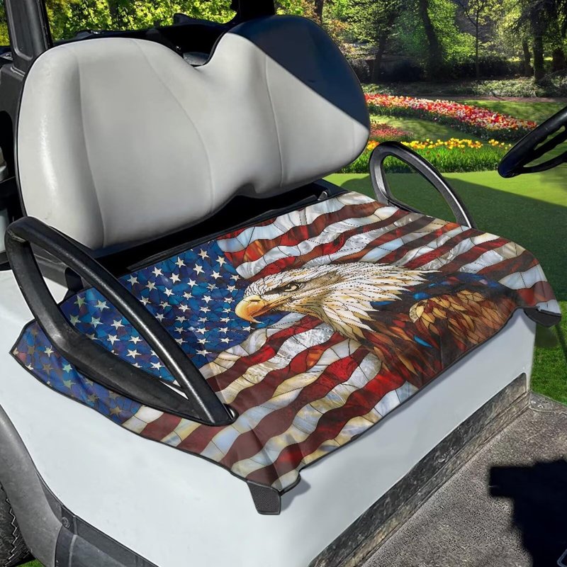 Tomeusey Golf Cart Seat Covers Cooling, American Flag Eagle Pattern Universal Golf Cart Seat Protector for 2-Person Seats Golf Carts