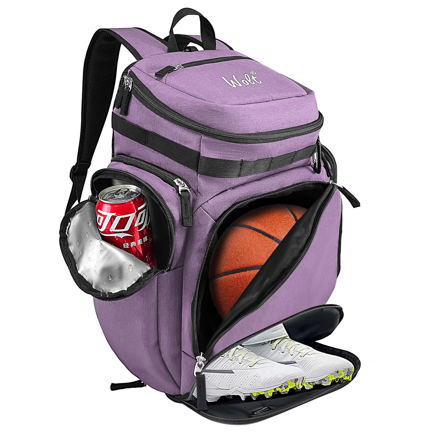 WOLT Basketball Backpack, Large Sports Bag with Separate Ball Compartment and Shoes Pocket for Basketball, Soccer, Rugby, Volleyball, Baseball