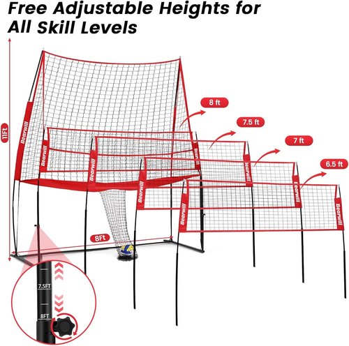 Bearwill Volleyball Practice Net - Freely Adjustable & Portable for Indoor/Outdoor Training