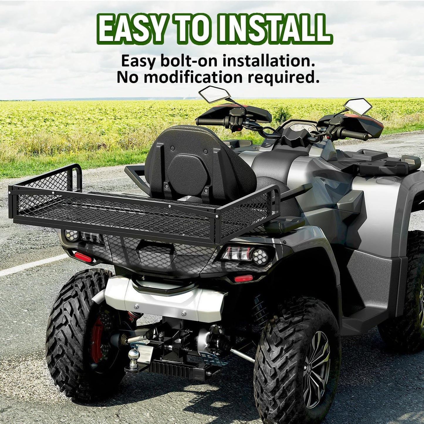 ECOTRIC Rear Cargo Basket Universal ATV UTV Storage Rack Rear Goods Mesh Rack Black Steel