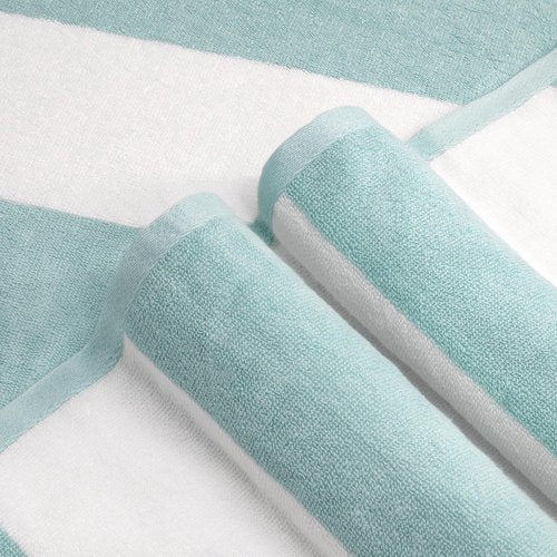 CLOWOOD Plush Oversized Beach Towel - Thick Cotton 40 x 70 Inch Aqua Striped Cabana Towel