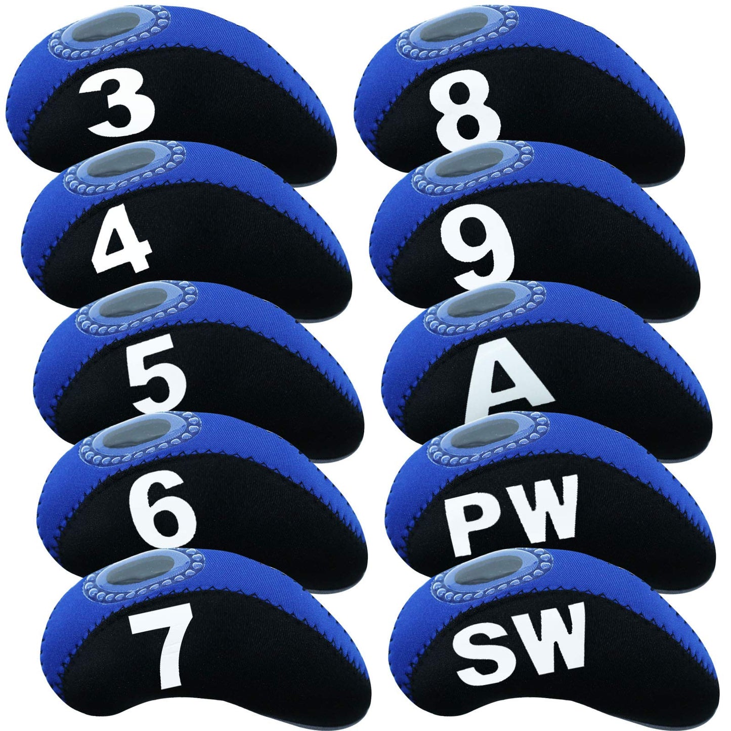 Golf Club Covers Set for Irons Neoprene Iron Head Cover Club Protector 10Pcs with/Without Top Window Accessories for Men Women (Blue(with Top Window))