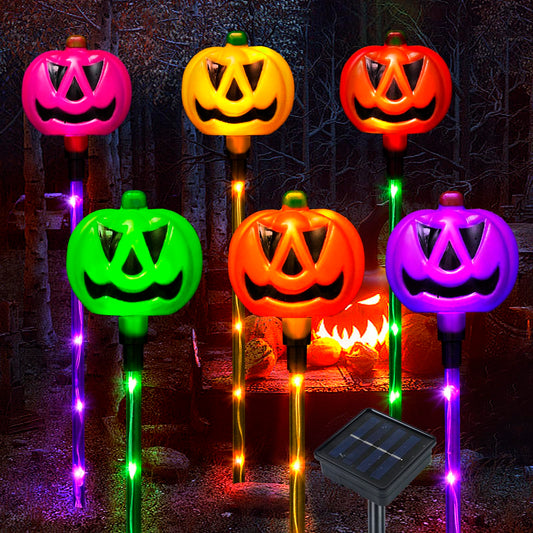 FathiSooc Set of 6 Solar Pumpkin Pathway Lights for Halloween Decorations Outdoor, Color Changing Outdoor Halloween Lights, Light up Jack O Lantern Pumpkins for Halloween Party Porch Yard Decorations