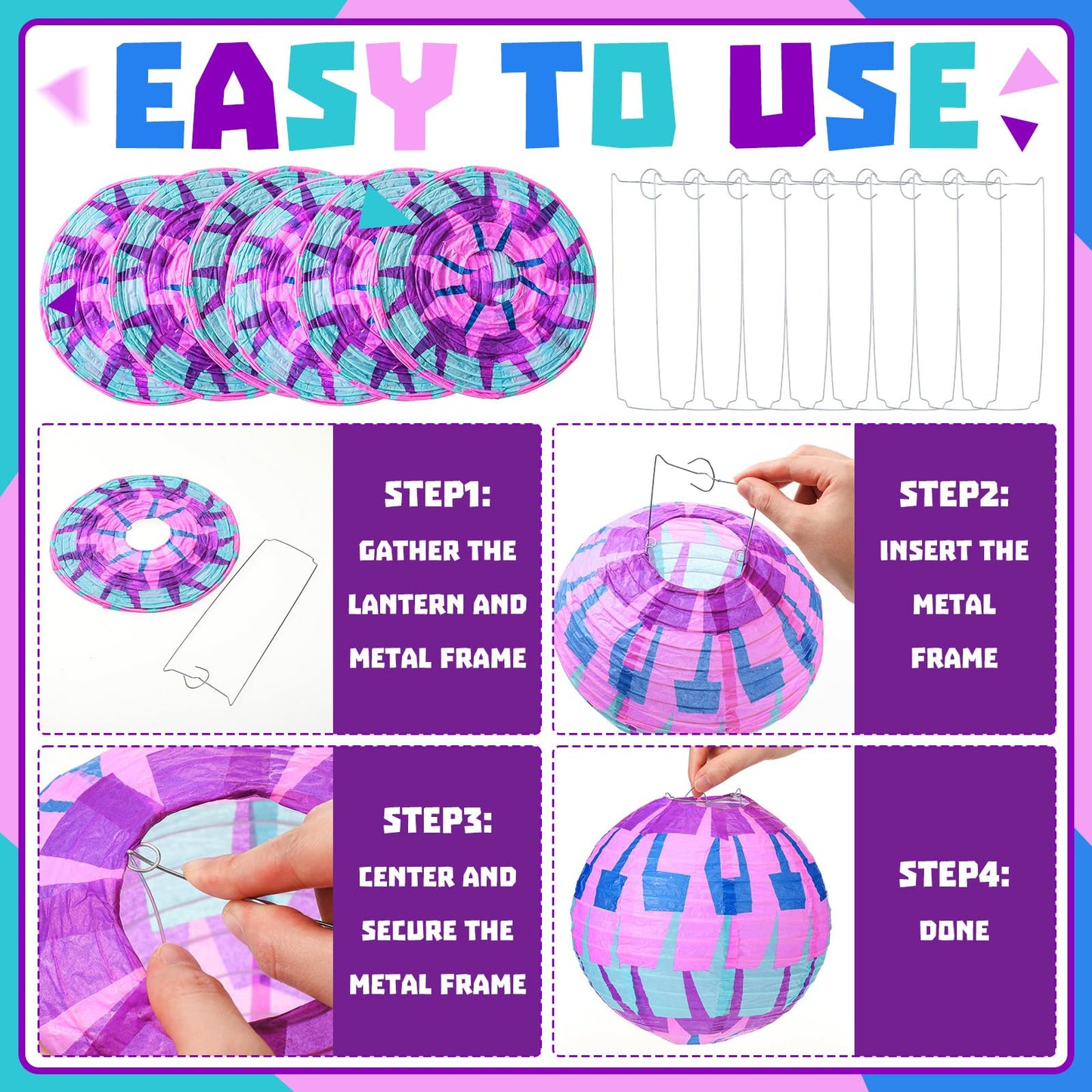 Leinuosen 12 Pcs Video Games Themed Paper Lanterns 8 Inch Llama Theme Party Paper Lanterns Purple Blue Piñata Gaming Hanging Decorations for Game Fans Birthday Baby Shower Party Supplies