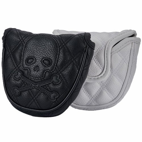Kimpengofu Skull and Crossbones Golf Club Skeleton Mallet Putter Cover Magnetic Closure Synthetic PU Leather with Diamond Pattern Design (Black Mallet Putter)