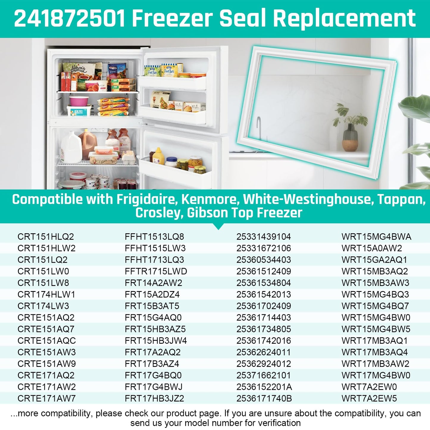Upgraded 241872501 Refrigerator Freezer Door Gasket Compatible with Frigidaire, Ken-more, Cro-sley Refrigerator Replaces 240370901, 240554113, 5304439517 Gasket Part