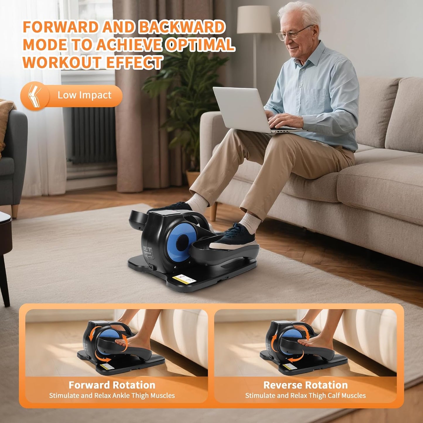 Under Desk Elliptical Machine by As Seen on TV - Portable Leg Exerciser with 12 Speeds & Modes | Ideal for Seniors