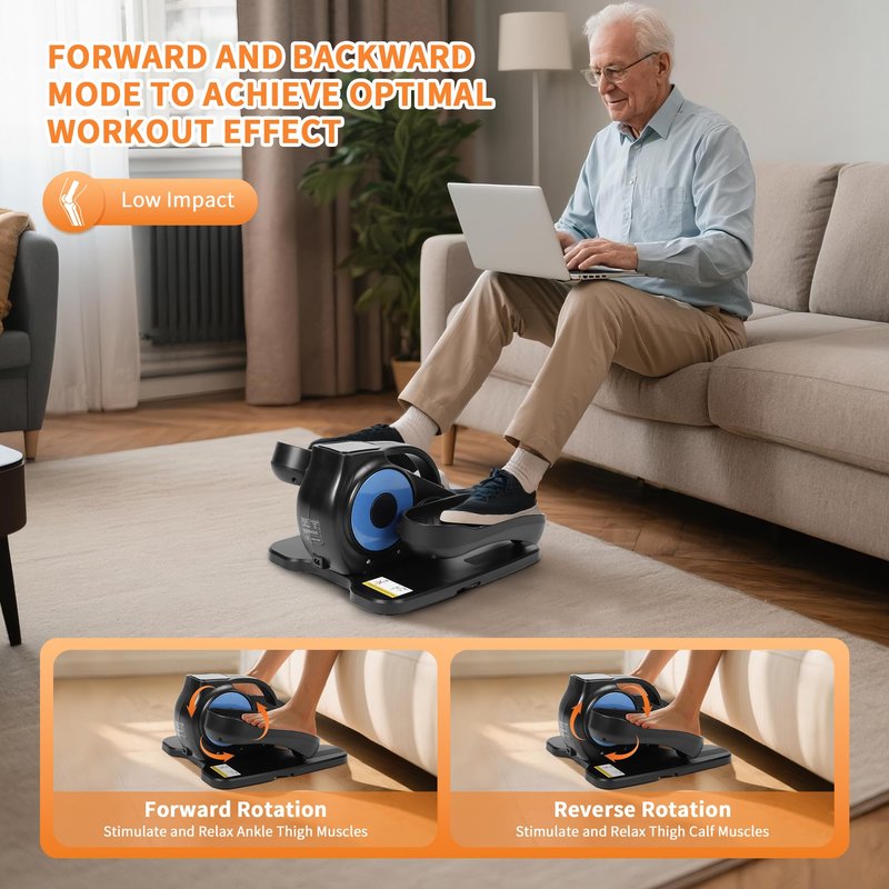 Drtenvd Under Desk Elliptical Machine, Leg Exerciser as Seen on TV for Seniors with 12 Speeds and 12 Modes, Portable Seated Pedal Trainer, Remote Control Elliptical Exerciser for Home Office