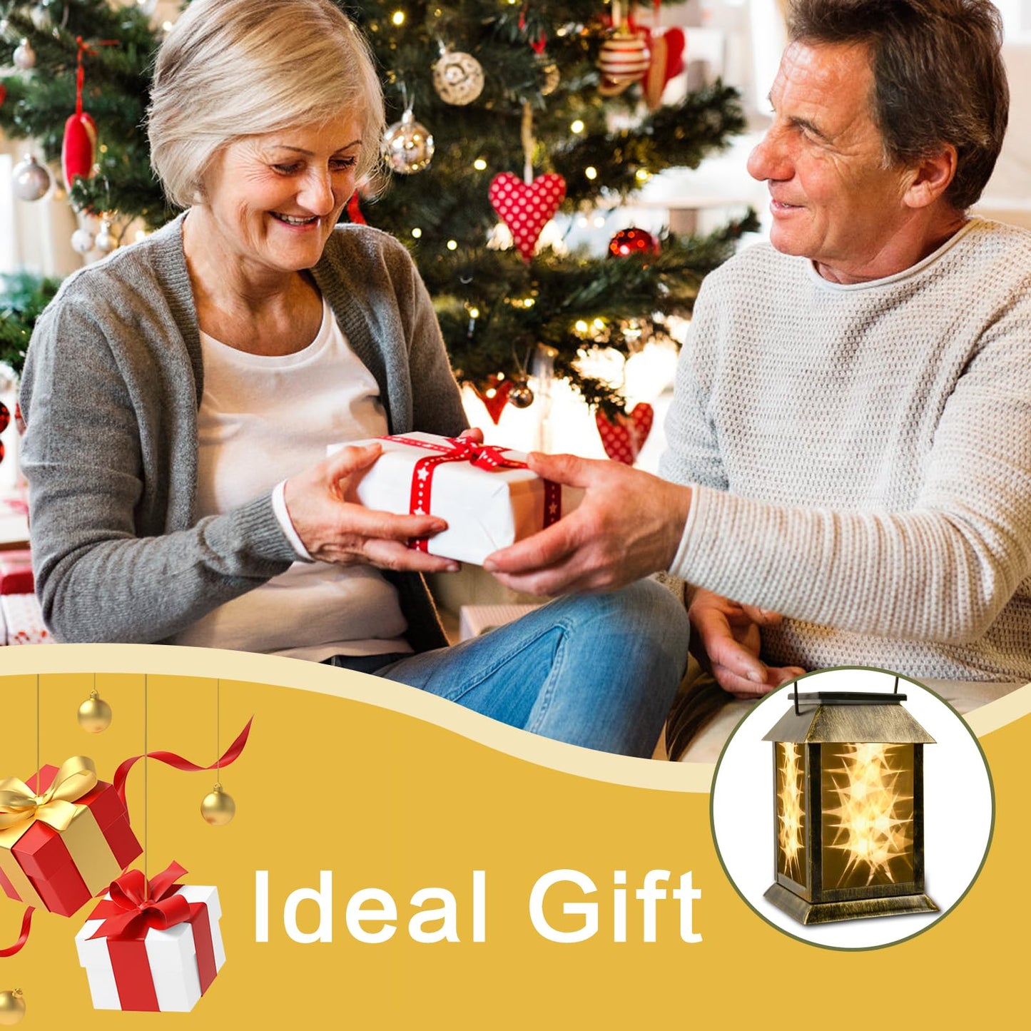 Solar Lights Outdoor Waterproof 3D Star Patterns for Garden Fall Decoration, 2 Lighting Modes, Auto On/Off Hanging Solar Lantern for Outside, Lawn Patio Walkway Driveway Decor Landscape Lighting