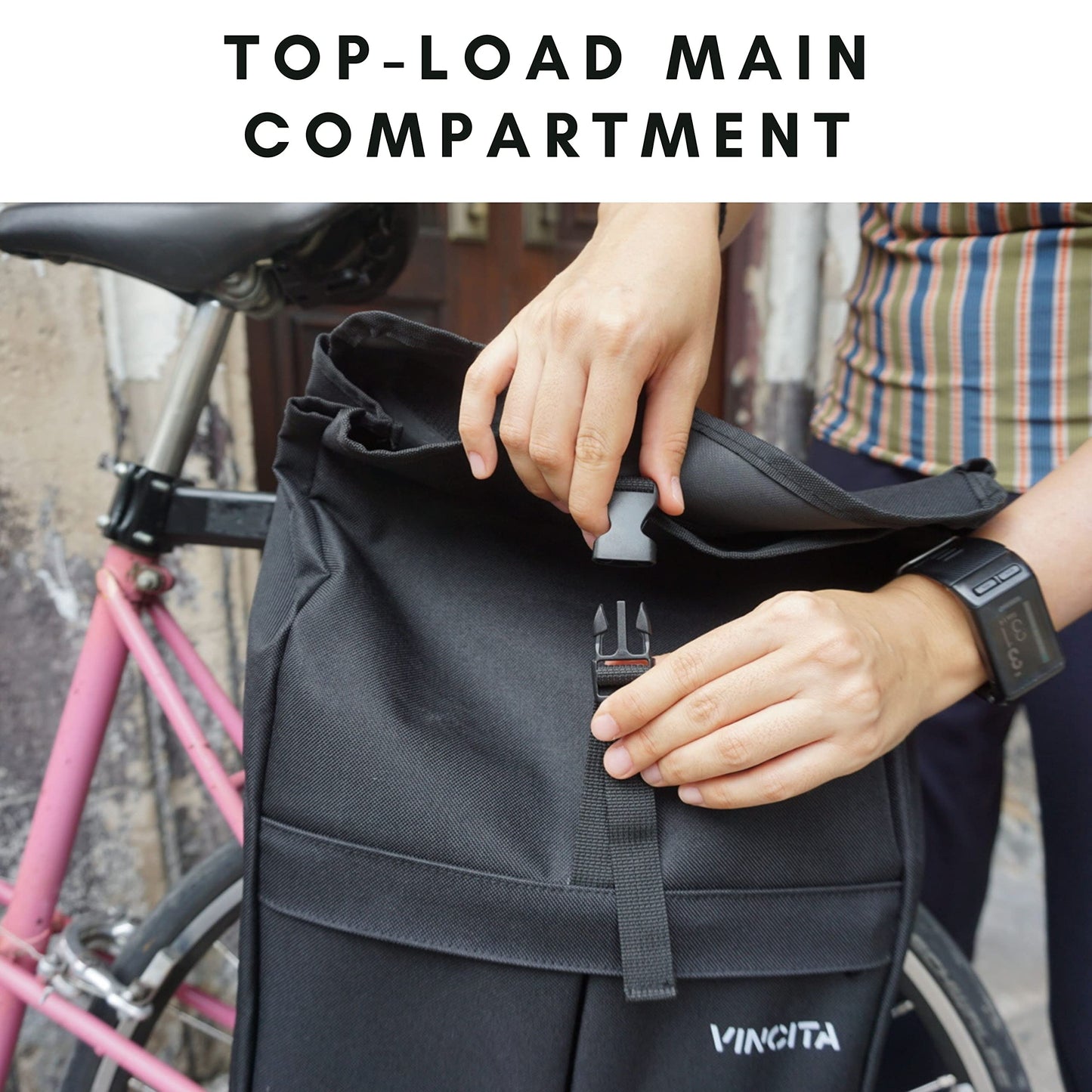 Vincita Double Bike Pannier Bag – 12L Top Load Rear Rack Saddlebags – Water-Resistant Commuter Carrier with Rain Cover, Rigid Back & Reflective Trim – Fits Road, Hybrid & E-Bikes (2 Tone Grey)