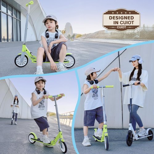 CUIOT Kick Scooter for Ages 6+,Kid, Teens & Adults, Foldable, Lightweight 8IN Big Wheel Scooters -Max Load 260 LBS, Height Adjustable, Bearing ABEC9,White