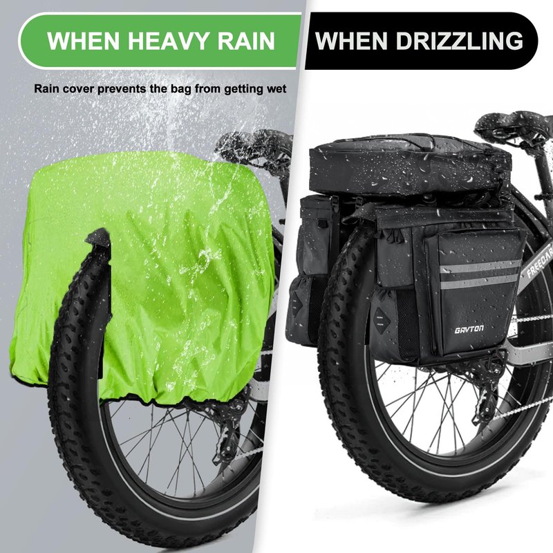 GAVTON 3-in-1 Waterproof Bike Pannier Bag Set 40L Detachable Bicycle Saddle Bag Backpack with Adjustable Shoulder Strap Heavy-Duty Polyester for Commuting Touring Cycling Accessories