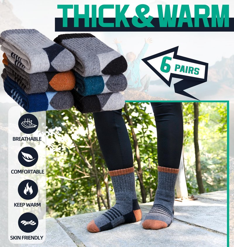 DoSmart Kids Hiking Walking Socks, Boys Girls Toddlers Merino Wool Warm Socks,Wicking Cushion Crew Socks(Mix Color B,4-8 Years)