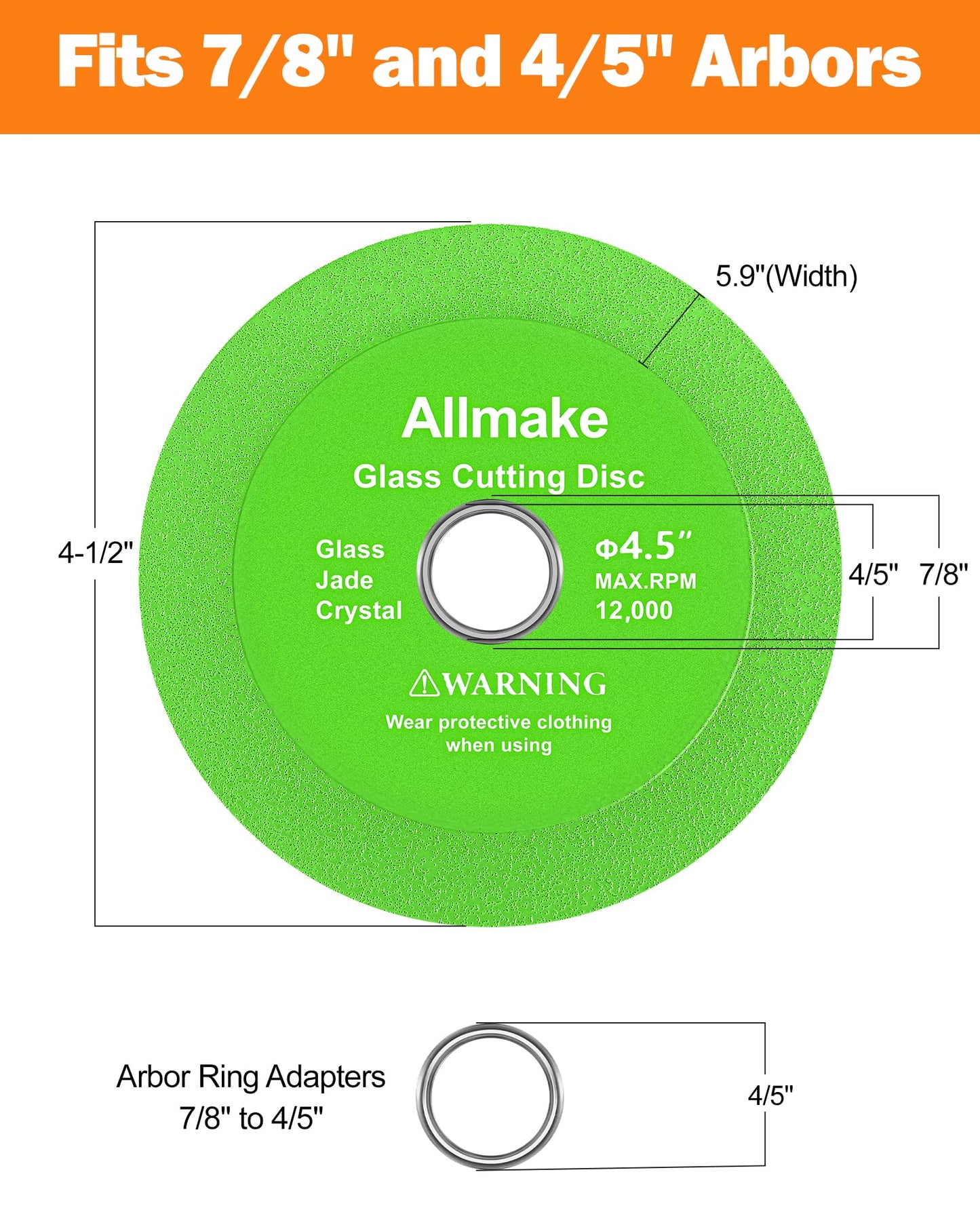 Allmake Glass Cutting Disc 4-1/2 Inch for Angle Grinder, 5pcs Tile Cutting Blade, Rock Slab Grinding Disc Diamond Cutter Saw Blade for Angle Grinder, Glass Tile Cutter Tool for Bottles Jade Crystal