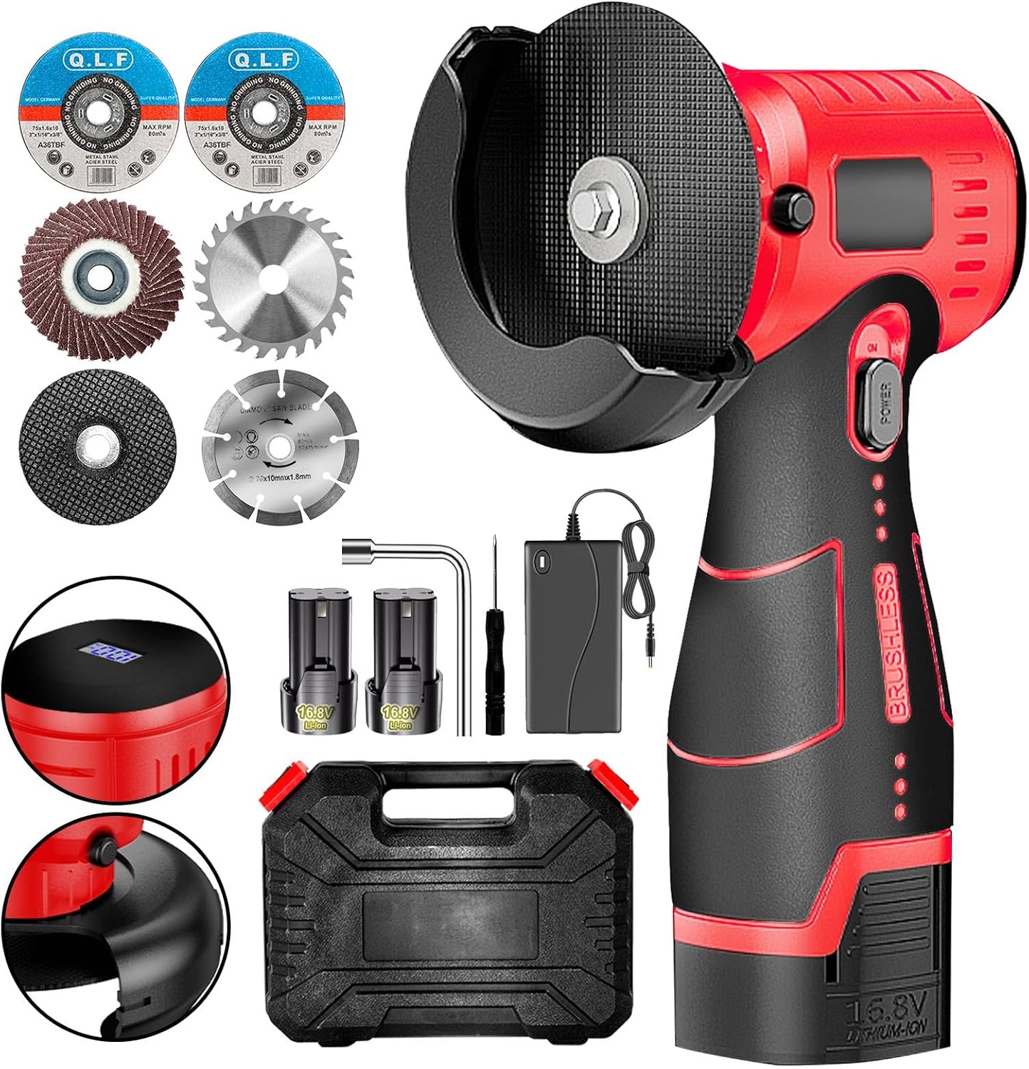 Mini Cordless Angle Grinder Kit - 19500 RPM Electric Tool with 2 Batteries & 5 Cutting Discs for Metal & Wood