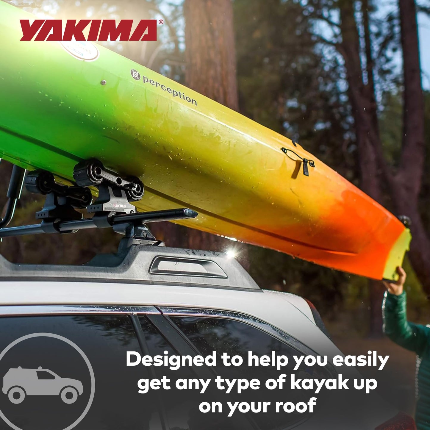 YAKIMA HandRoll Rooftop Mounted Kayak Rack for Vehicles with Heavy Duty Strap, Bow, and Stern Tie Down, Tool Free Installation, Set of 2 Kayak Rollers