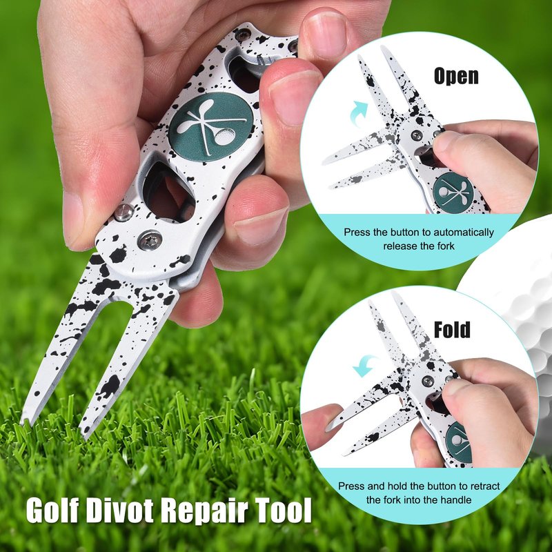 SYNATANA Golf Divot Repair Tool, 3 in 1 Compact Ball Marker Divot Tool, Foldable Golf Divot Tool for Repair & Maintain Green, Golf Essential, Ideal Gift for Golf Enthusiasts White, 1 Pack