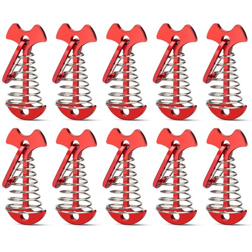 10pcs Deck Peg Deck Anchors with Carabiners, Aluminium Tie Down Tent Stakes,Rope Tightener with Spring Buckle Fishbone Anchor Pegs with Spring Buckle for Outdoor Camping Hiking