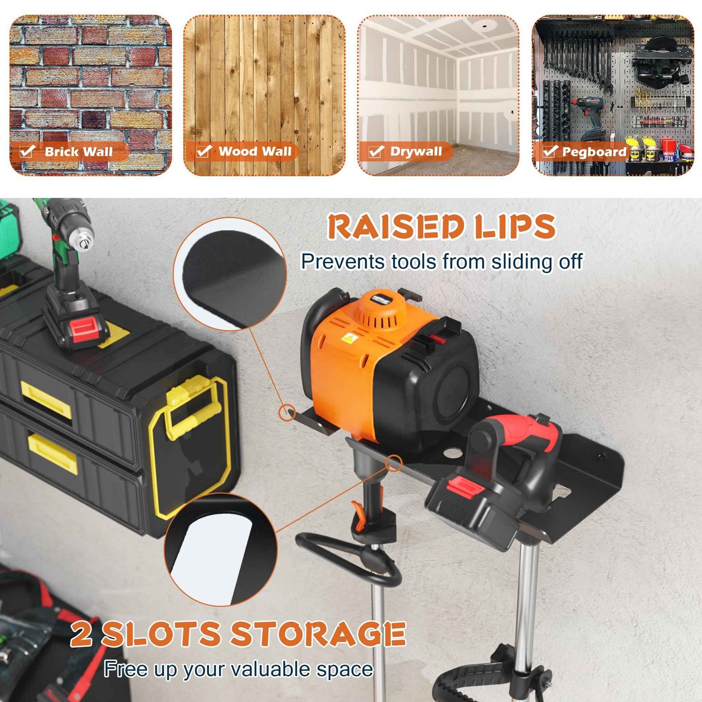 ULIBERMAGNET Garage Weedeater Rack,Wall Mount 2 Slot Utility Storage Rack for Garden Tool,Grass Trimmer,Hedge Weedeater,Chainsaw,Heavy Duty Steel Weeder Eater Trimmer Holder for Shed,Garage,Workshop