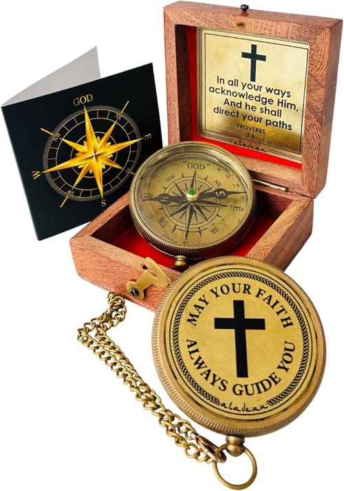 God's Faith Compass - Engraved Christian Hiking Compass Gift for Men & Women | Perfect for Baptism, Communion, Confirmation