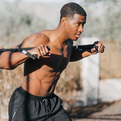 Resistance Cords - Shoulder and Core Resistance Bands - Perfect for Dynamic Warmups and Rehab - Deluxe Pair of 2 Black 40lbs Cords and 2 Universal Handles - 4KOR Fitness