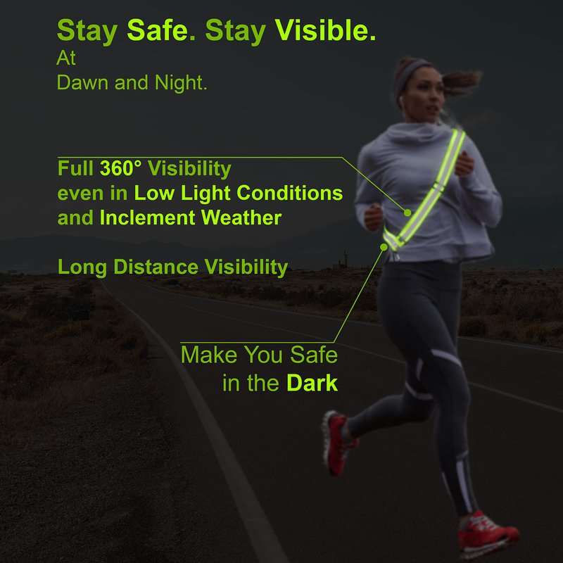 HiVisible Reflective Sash for Walking at Night Adjustable Safety Sash for Men Women Kids Reflective Belt Sash for Running Walking Biking (2 Sashes)