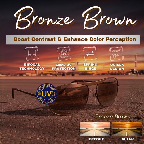 proSPORT Aviator Bifocal Sunglasses +2.00 Bronze Frame Brown Lens Bifocal for Men and Women