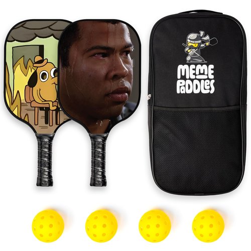 Meme Paddles | Premium Pickleball Paddle Set of 2 | Multi-Layer Fiberglass and Graphite Paddle Face | Honeycomb Core | Designed in The USA | Complete Kit 2 Rackets, 4 Pickleballs and Case