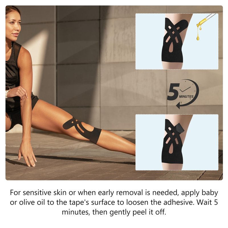 Precut Kinesiology Tape for Knees – 14 PCS Knee Tape for Pain Relief & Support, Elastic Waterproof Sports Tape, Breathable & Latex-Free, Pre Cut Athletic Tape for Workout & Injury Recovery, Black