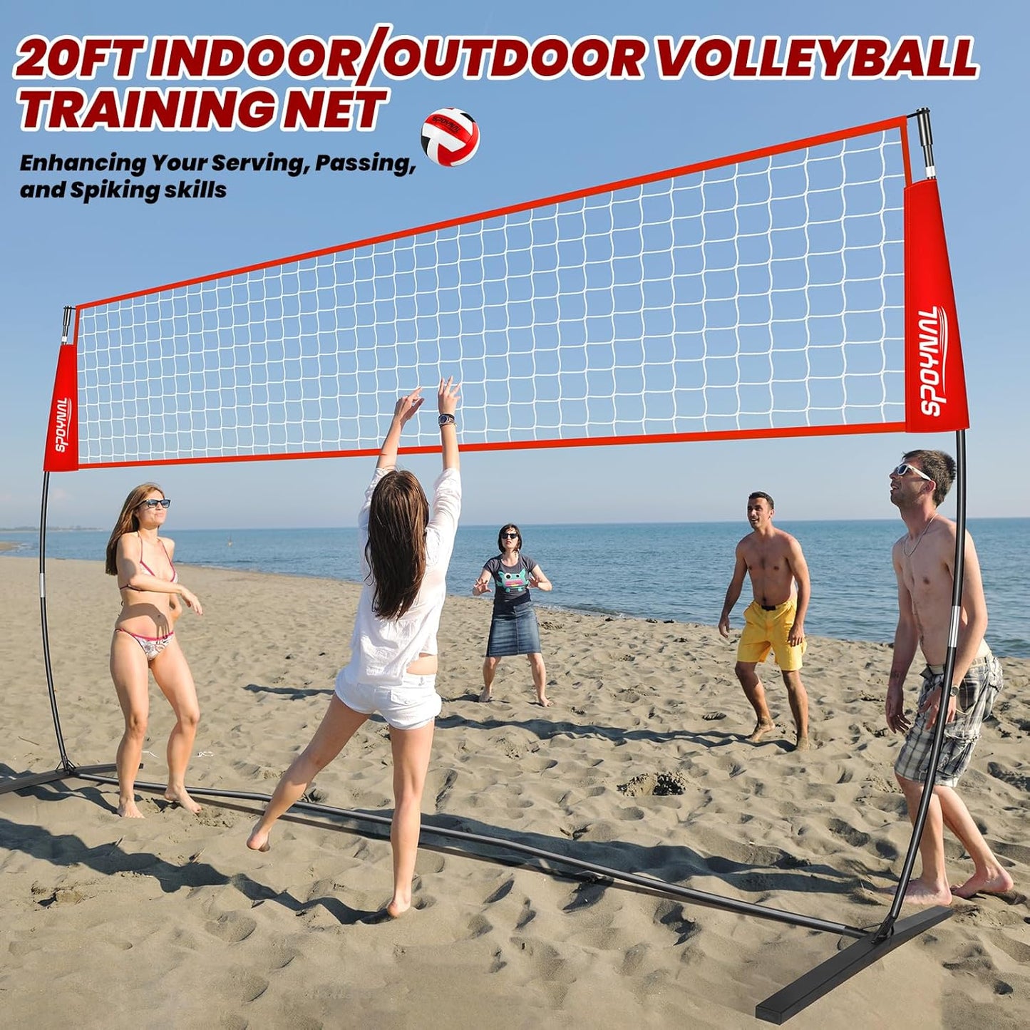 Skiennix Portable Volleyball Net - Adjustable Height Freestanding Set for Indoor/Outdoor Use | 12FT/20FT Size