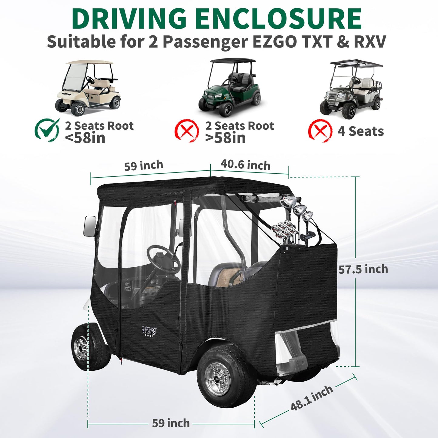10L0L Golf Cart Enclosure Compatible with EZGO TXT RXV, Golf Cart Cover Waterproof Windproof Portable Transparent Storage Driving 4 Sided Enclosure