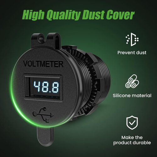 10L0L Golf Cart USB Ports 2 in 1 Dual Outputs & LED Display Voltage Meter Universal for Club Car, EZGO & Yamaha, Quick Charge 3.1A,Metal Shell Safe Charging Socket 9V-48V Voltage Input