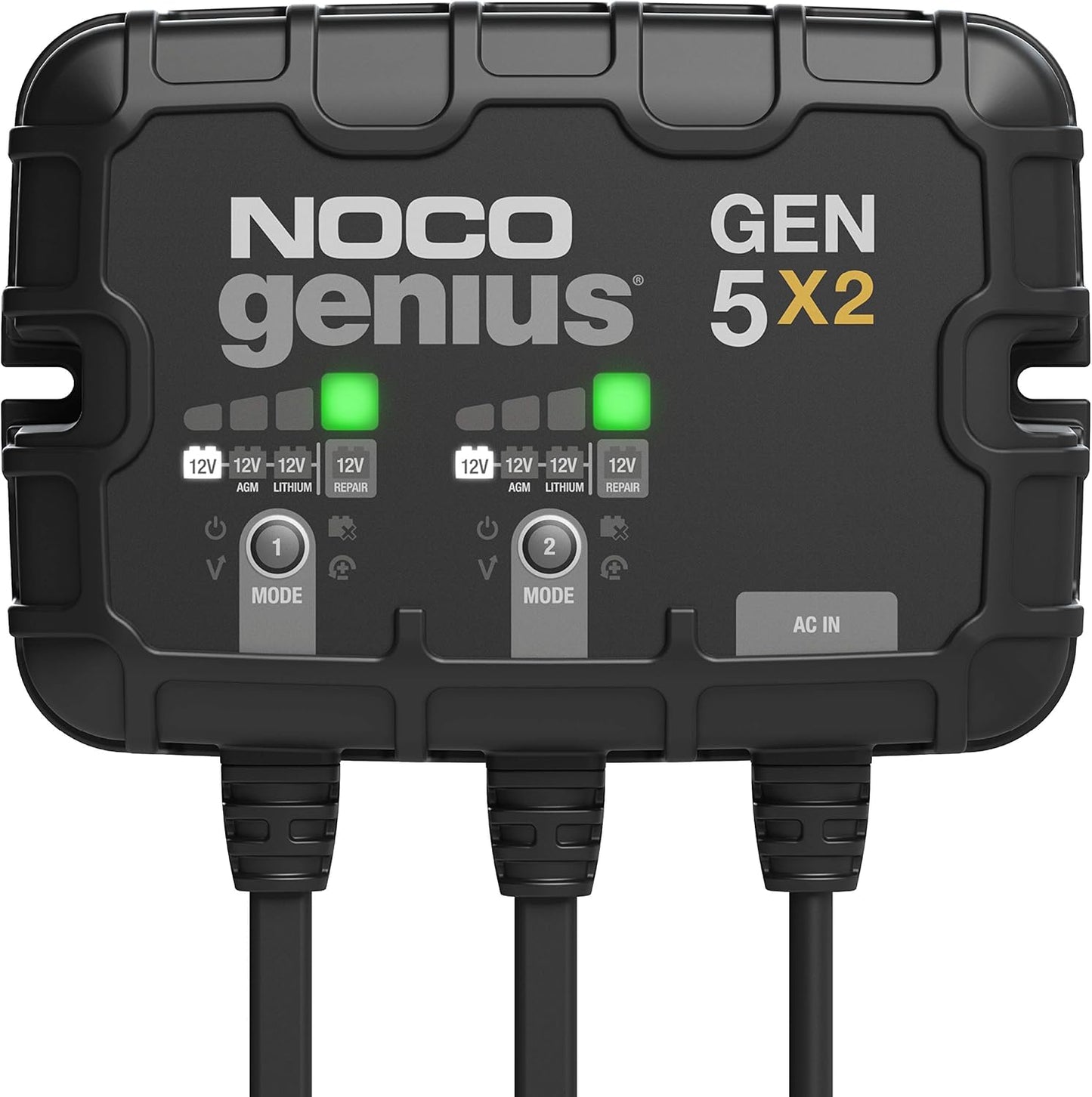 NOCO Genius GEN5X2 Onboard Battery Charger - 2-Bank, 10A, Waterproof, 12V with Overcharge Protection & Temp Compensation