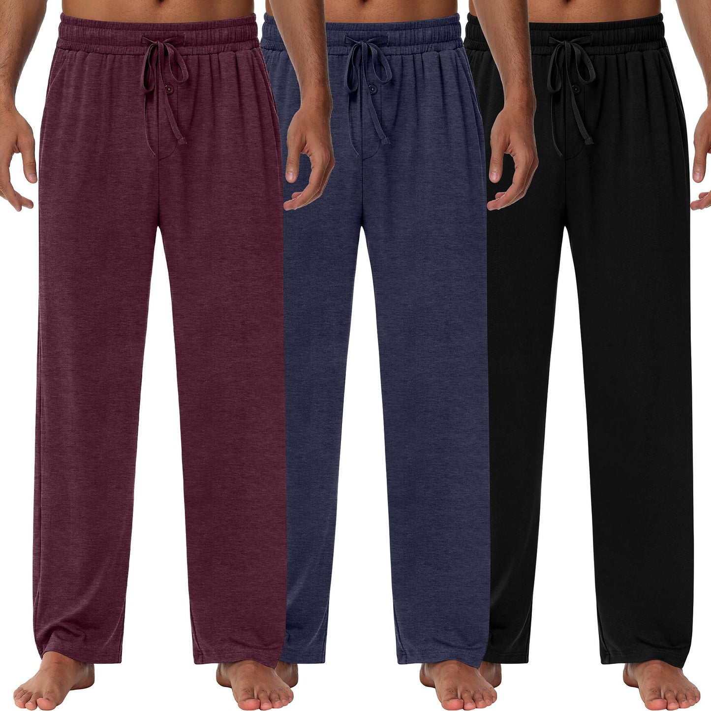 Neer 3 Pack Baggy Sweatpants for Men Knit Lightweight Lounge Pants Straight Leg Pajama Pant with Pocket(M,Black, Dark Grey, Navy Blue)