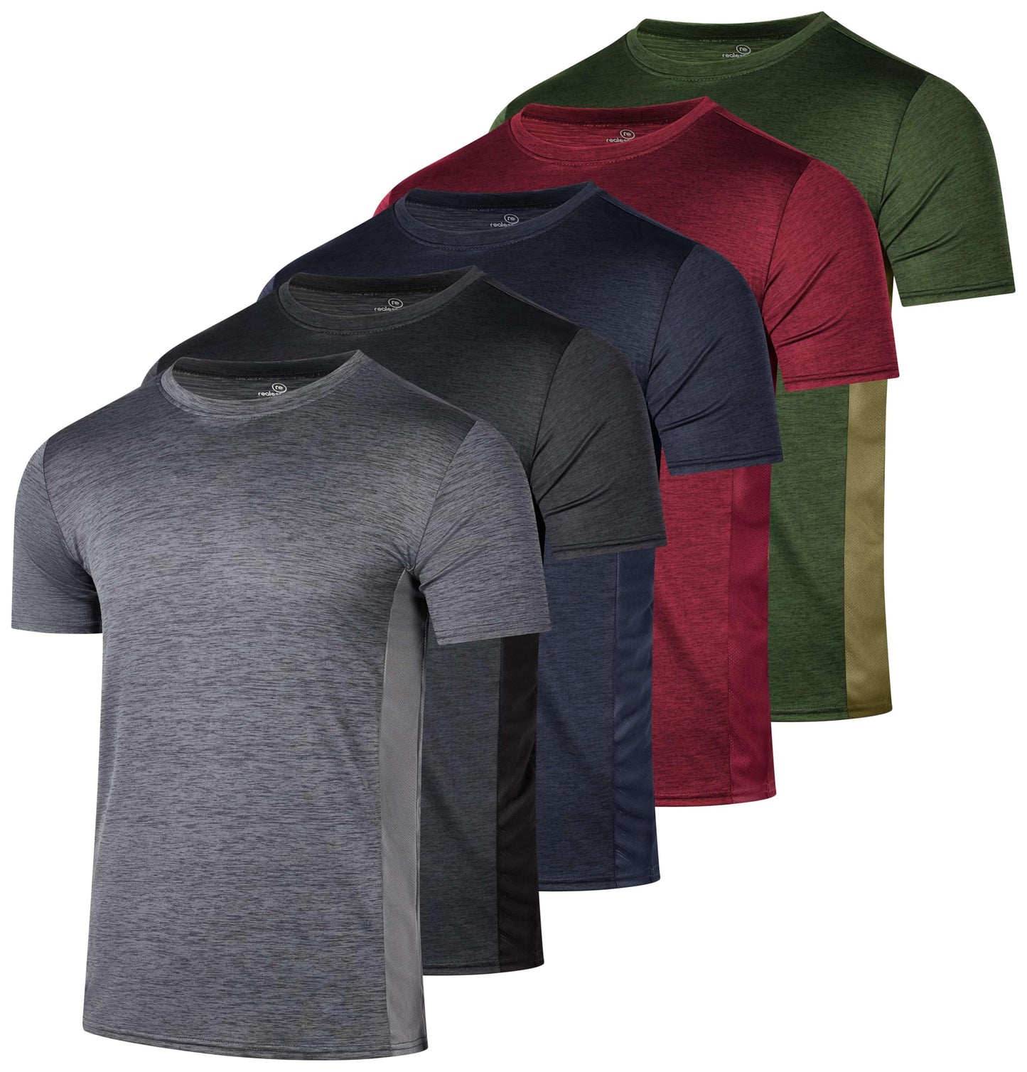 Real Essentials 5 Pack: Men's Dry-Fit Short Sleeve Crew Neck T Shirts Fitness Running Gym Workout Cool Exercise Athletic Tee, Set 12, Small