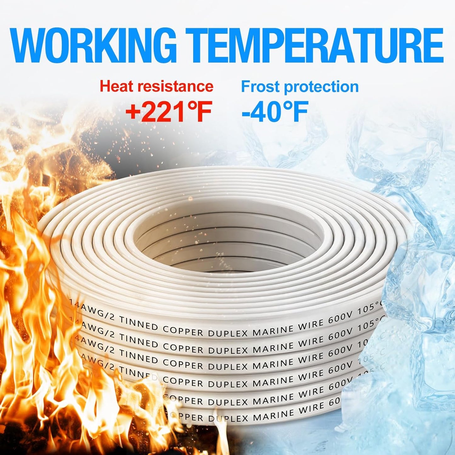 NAOEVO 14 AWG Marine Wire - Waterproof Tinned Copper Electrical Cable for Boats, RVs & Solar (30FT)