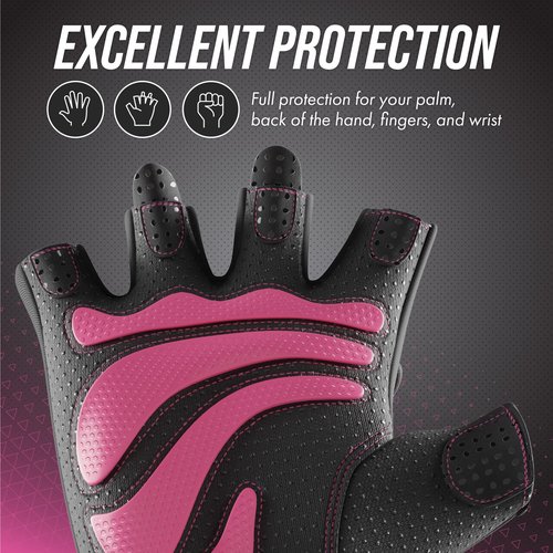 Contraband Pink Label 5437 Womens Extreme Grip Weight Lifting Gloves w/Heavy Rubber Padded Palm (Pair) - Heavy Duty Palm w/Griplock Silicone & Rubber Grip Pads for Gym Workouts (Pink, Small)