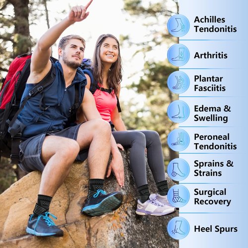 DRNAIETY Copper Ankle Brace for Men & Women - 1 Pair Adjustable Ankle Support Compression Sleeve for Plantar Fasciitis, Achilles Tendonitis, Foot Pain, Swelling, Sprains - Everyday Use (Black,XL)