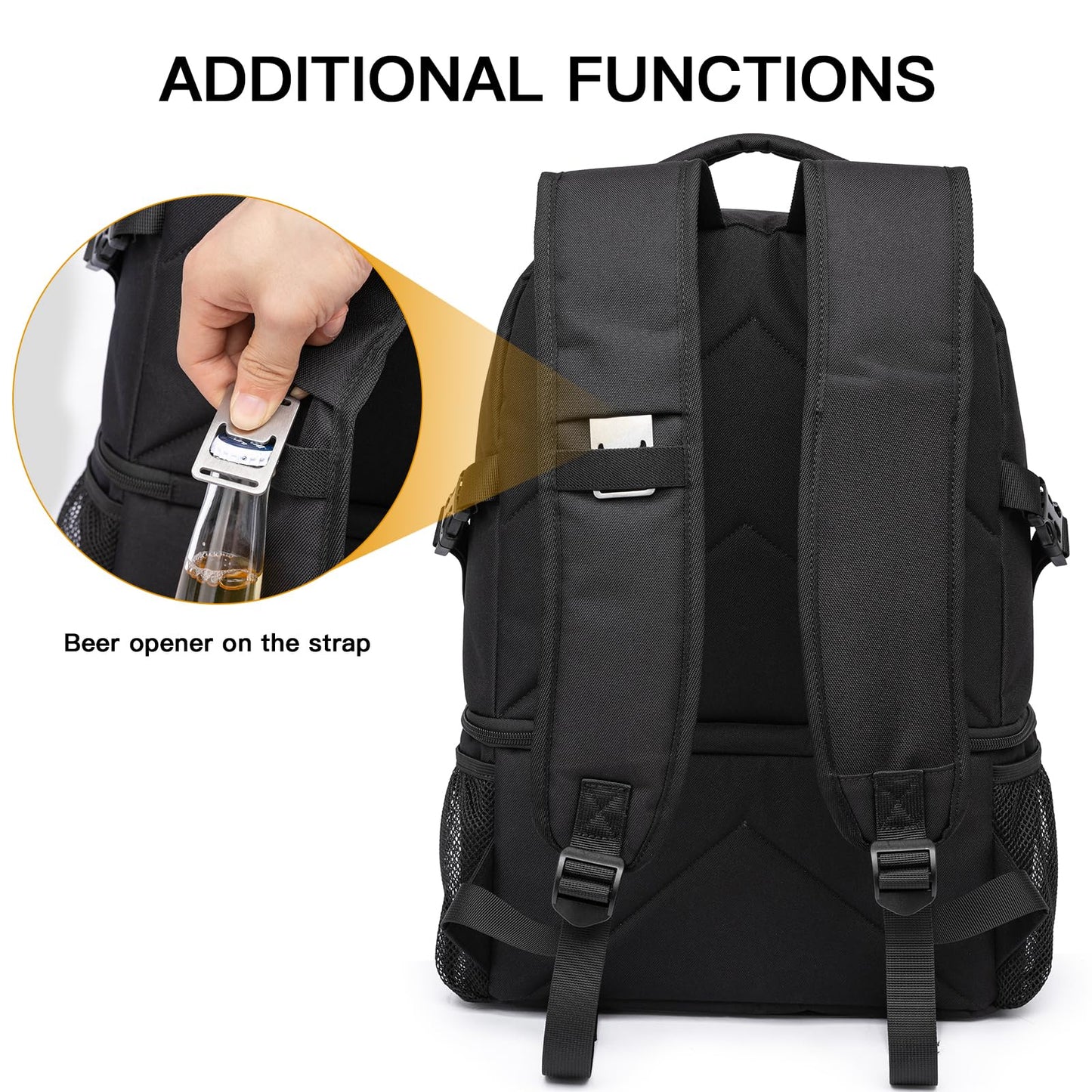 TUGUAN Insulated Cooler Backpack 38/42 Cans Double Deck Leakproof Lightweight Soft Lunch Backpack Small Cooler Bag Beach Picnic, Black