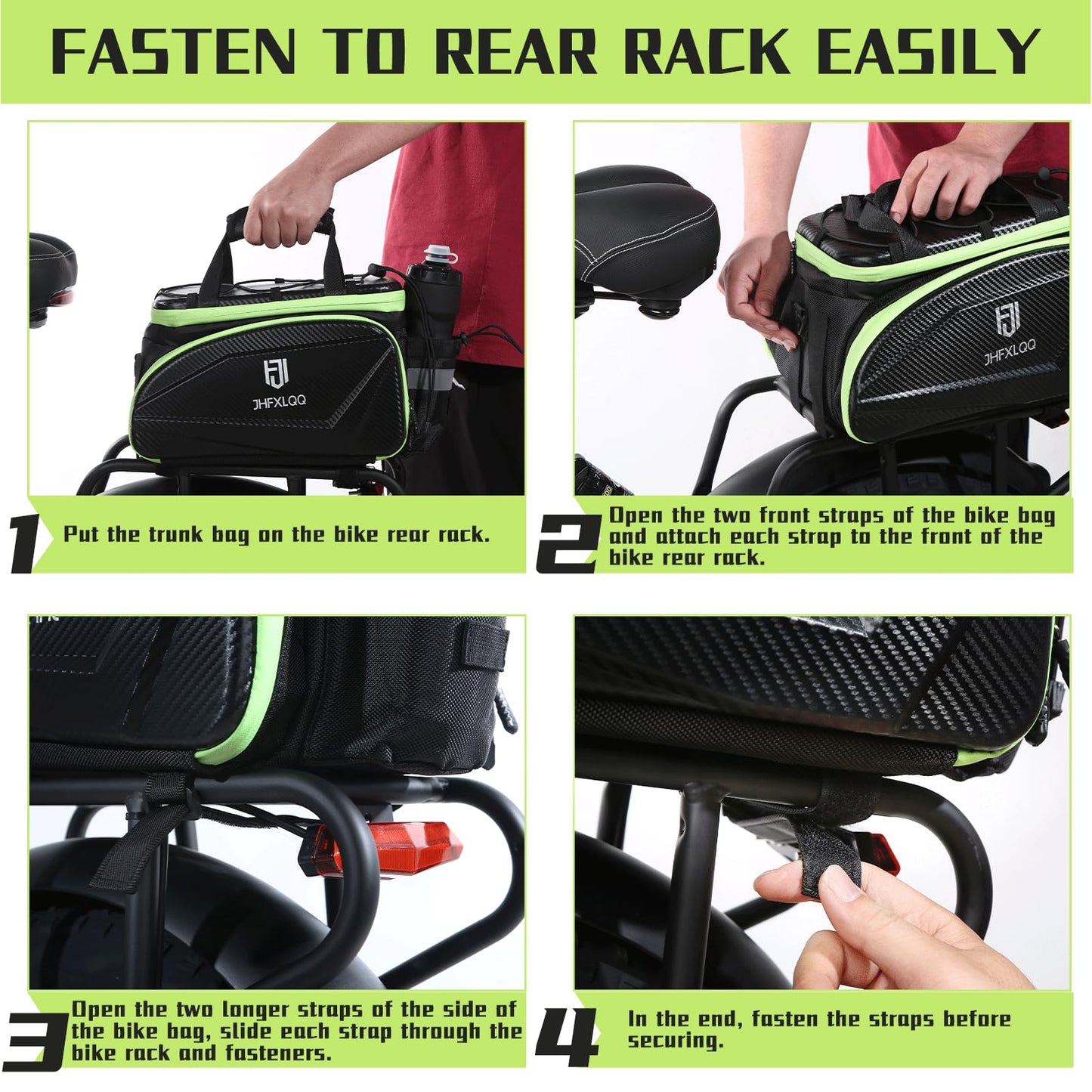 Bike Bag for Bicycle Rear Rack: 17L (Expandable to 35L) Large Capacity Hard Shell Electric Bike Trunk Saddle Bag Waterproof Leather Carbon Fiber Style - Panniers Bike Bags for Ebike and Bicycle