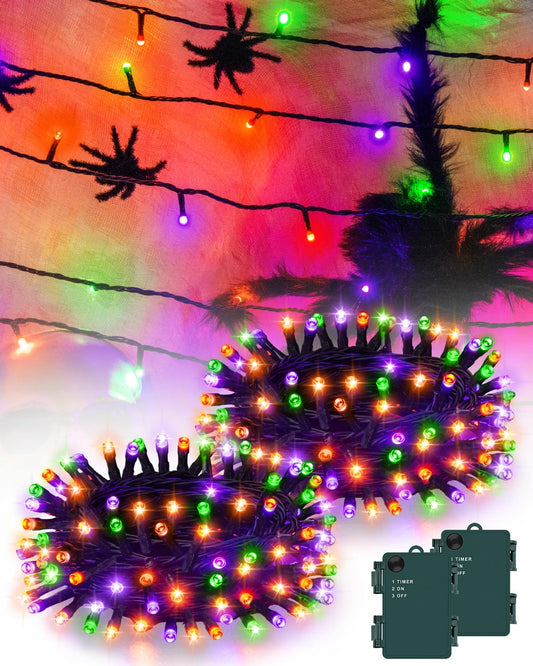 Kelumi Halloween String Lights Battery Operated, Orange Purple and Green Fairy Lights with Timer Waterproof 9.8ft 30 LED Halloween Decorations for Outdoor Indoor Patio Party Garden Yard Decor 2 Packs