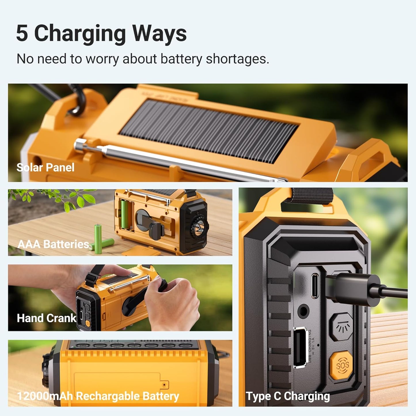 Mesqool 12000 Emergency Radio - NOAA/AM/FM/SW Weather Radio with Flashlight & Phone Charger | Portable Solar Power, Backlit LCD Display