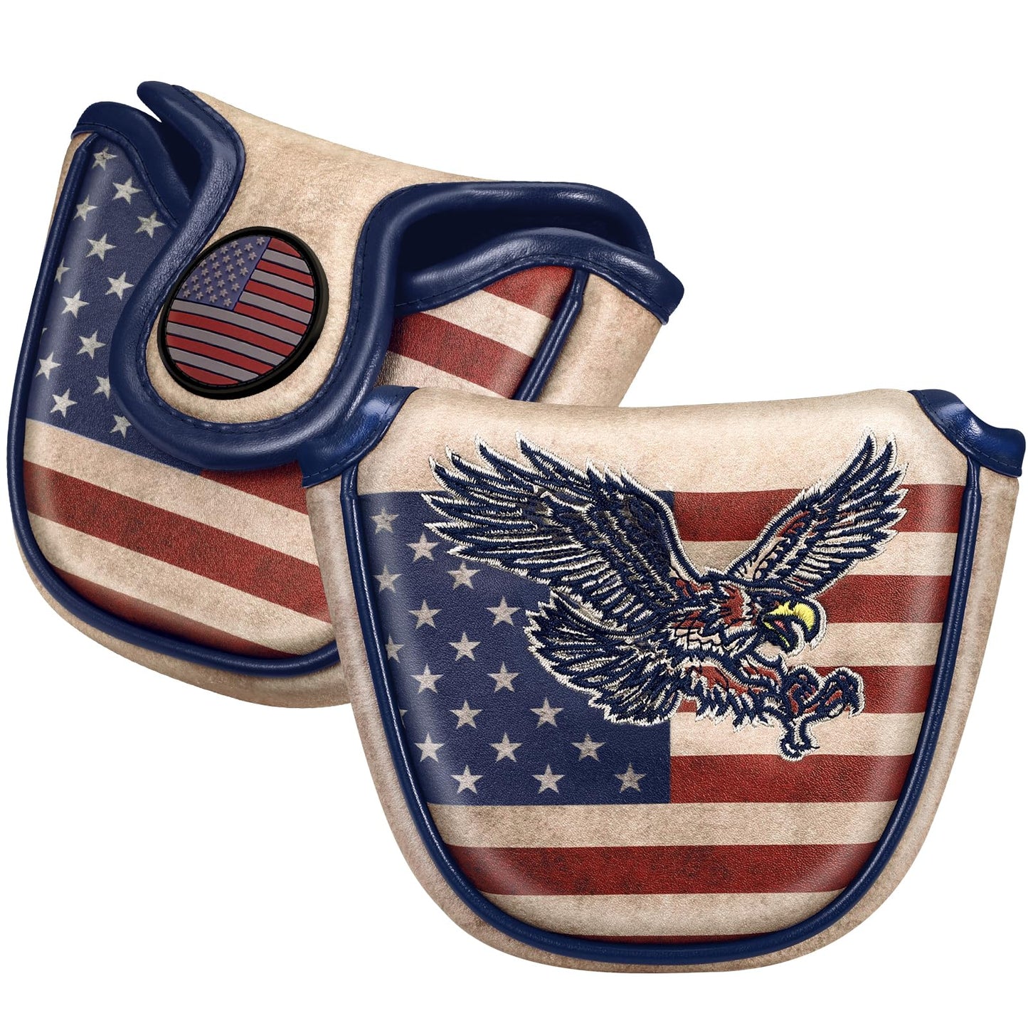 GIGAPOWER Golf Mallet Putter Cover, Elegant Embroidery Premium Leather Golf Club Head Cover Putter Headcover with Magnetic Closure Fits Most Putters