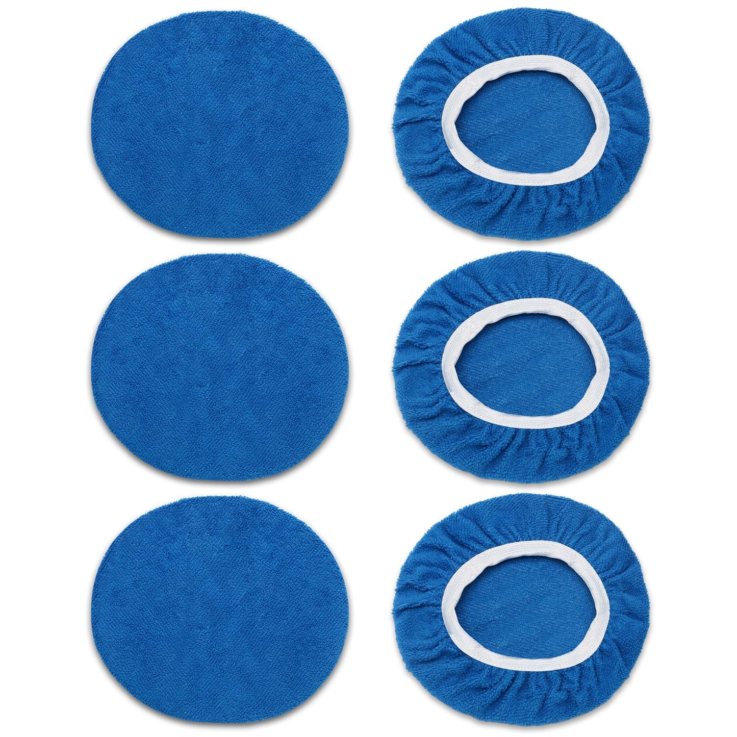 Qjaiune 6 PCS Car Buffing Pads for 9-10 Inch Orbital Polisher, Microfiber Polishing Pad Buffer Polisher Bonnets, 9-10 Inch Polishing Pads Cover Waxing Pads for Car Detailing (Blue)